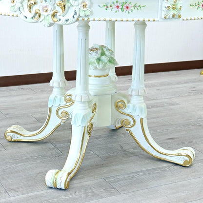 ロココ ダイニングテーブル 110cm 円形 4人用 クラック塗装 白家具