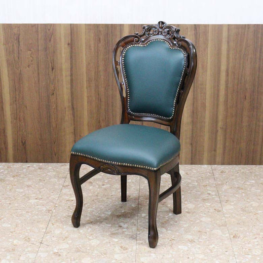 ダイニングチェア マホガニー 猫脚 完成品 合皮 グリーン レザー