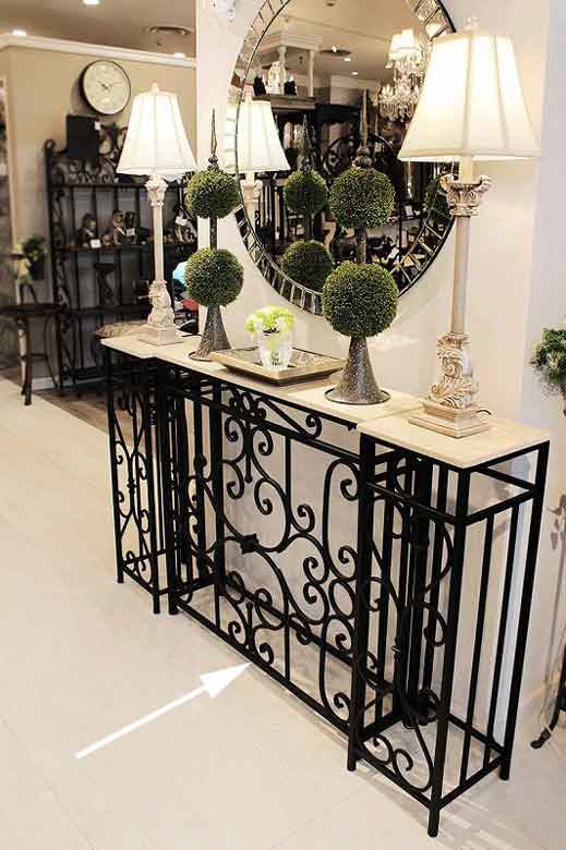 コンソールテーブル 88cm幅 ロートアイアン 大理石テーブル 花台 FM-285