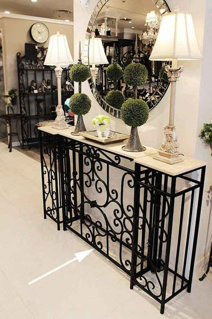 コンソールテーブル 88cm幅 ロートアイアン 大理石テーブル 花台 FM-285