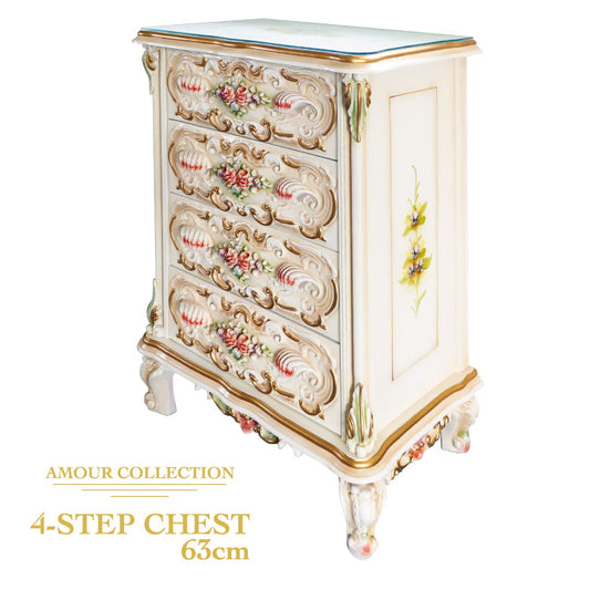 ロココ  4段 チェスト 63cm幅 クラック仕上げ 白家具