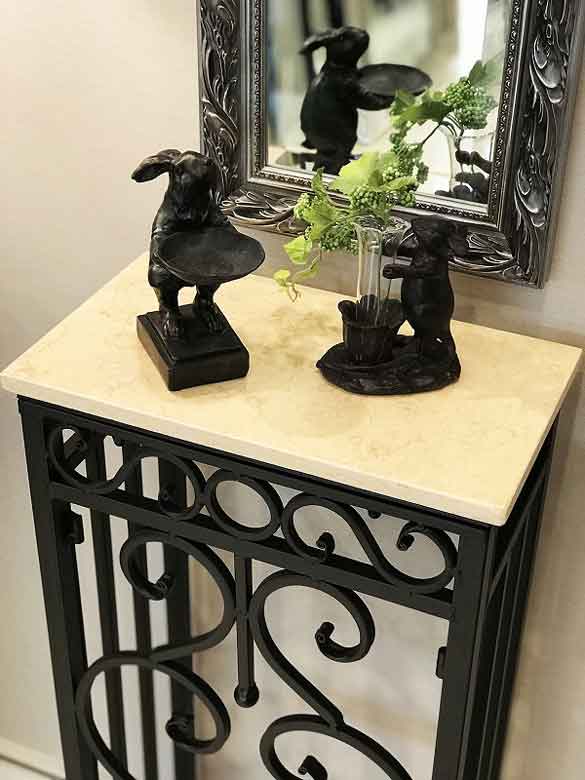 コンソールテーブル 38cm幅 ロートアイアン 大理石テーブル 花台