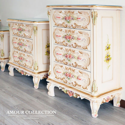 ロココ  4段 チェスト 63cm幅 クラック仕上げ 白家具