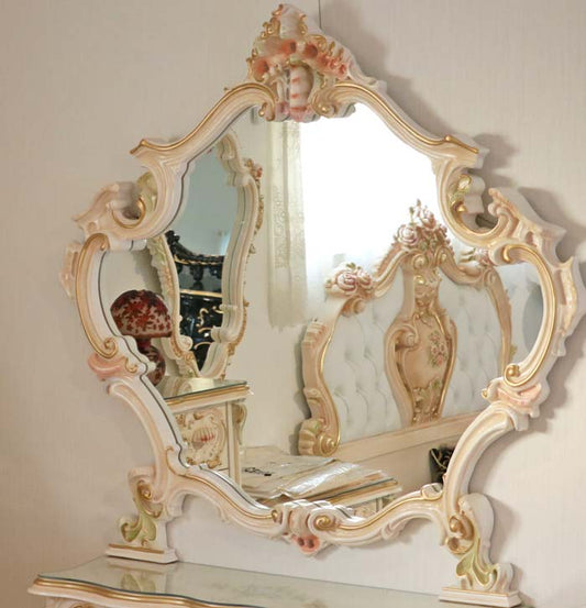 ロココ ワイドミラー 鏡 壁掛け クラック仕上げ 白家具