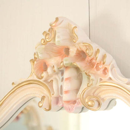 ロココ ワイドミラー 鏡 壁掛け クラック仕上げ 白家具