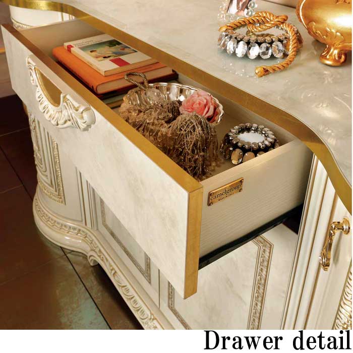 レオナルド 4ドアキャビネット アイボリー イタリア キャメル カップボード