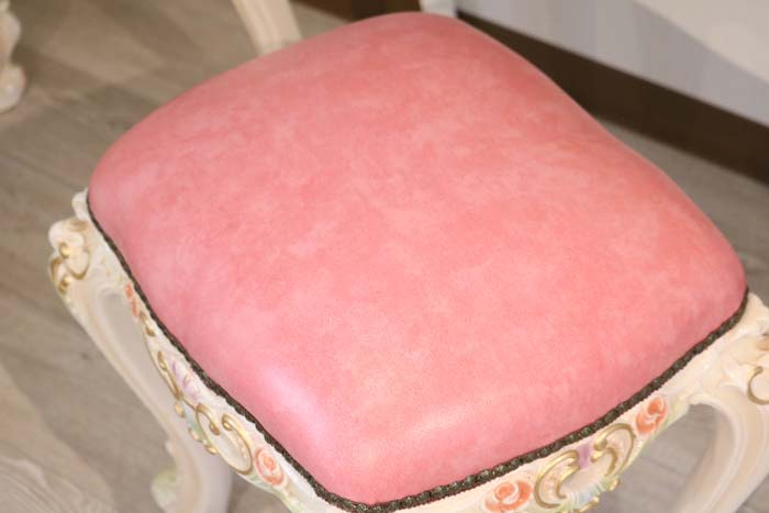 ロココ スツール 猫脚 本皮  クラック仕上げ 白家具