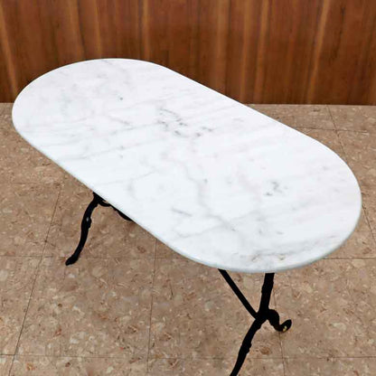 パブテーブル 120cm 大理石 楕円 カフェテーブル ブロンズ調 石