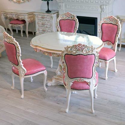 ロココ ダイニングテーブル5点セット 120cm 4人用 クラック仕上げ 白家具