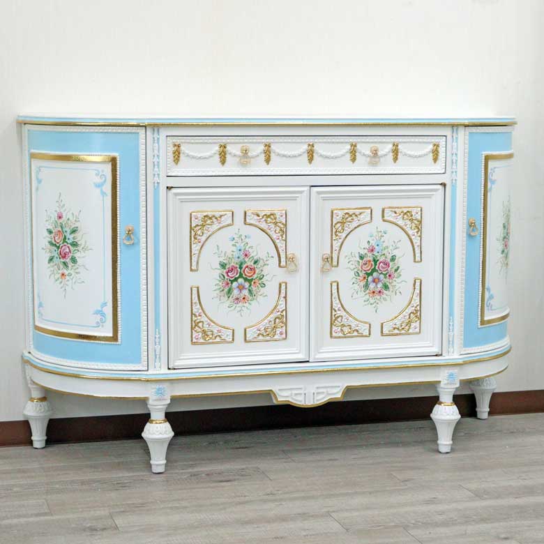 ロココ サイドボード 146cm 半円 ローキャビネット 白家具