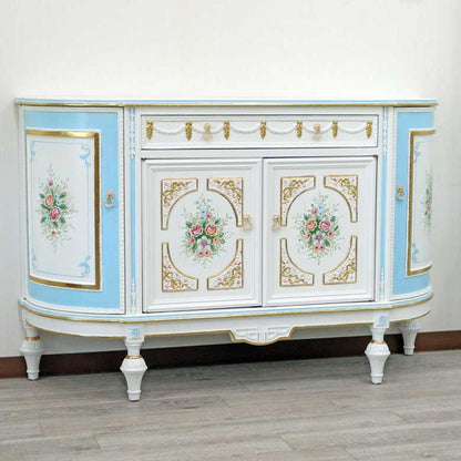 ロココ サイドボード 146cm 半円 ローキャビネット 白家具