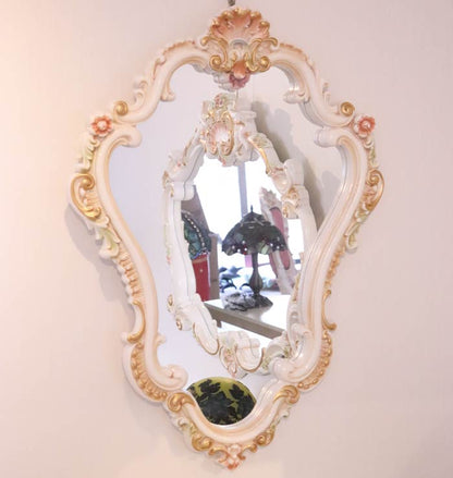 ロココ ミラー 鏡 壁掛け クラック仕上げ 白家具