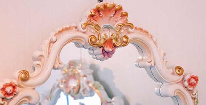 ロココ ミラー 鏡 壁掛け クラック仕上げ 白家具