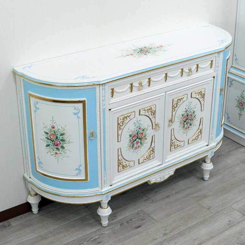 ロココ サイドボード 146cm 半円 ローキャビネット 白家具