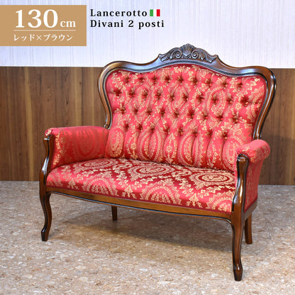 イタリア 二人がけソファ レッド ハイバック サロンソファ 猫脚 完成品