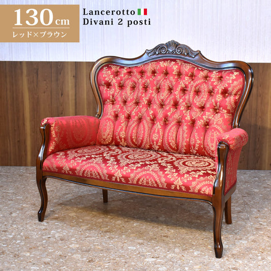 イタリア 二人がけソファ レッド ハイバック サロンソファ 猫脚 完成品