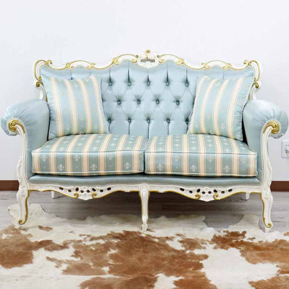 イタリア 2人掛け ソファ ターコイズブルー ホワイト 2Pソファ 304W/2/BL