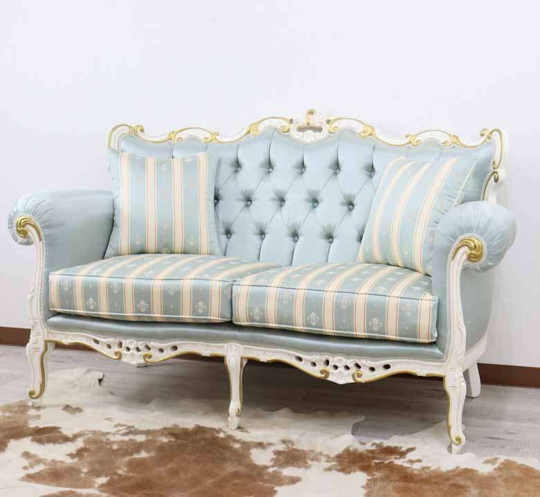 イタリア 2人掛け ソファ ターコイズブルー ホワイト 2Pソファ 304W/2/BL