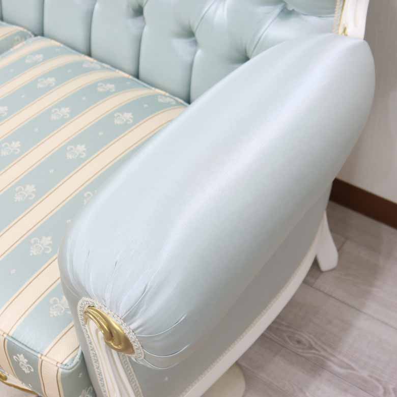 イタリア 2人掛け ソファ ターコイズブルー ホワイト 2Pソファ 304W/2/BL