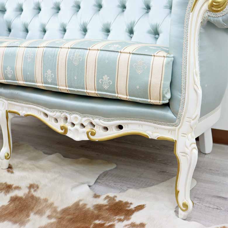 イタリア 2人掛け ソファ ターコイズブルー ホワイト 2Pソファ 304W/2/BL