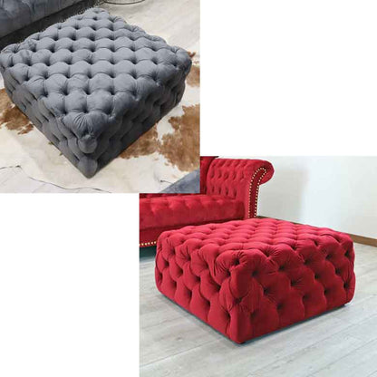 オットマン ベロア グレー/レッド スツール ローテーブル ベルベット