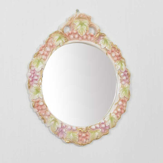 ロココ ミラー 鏡 壁掛け 葡萄 クラック仕上げ 白家具