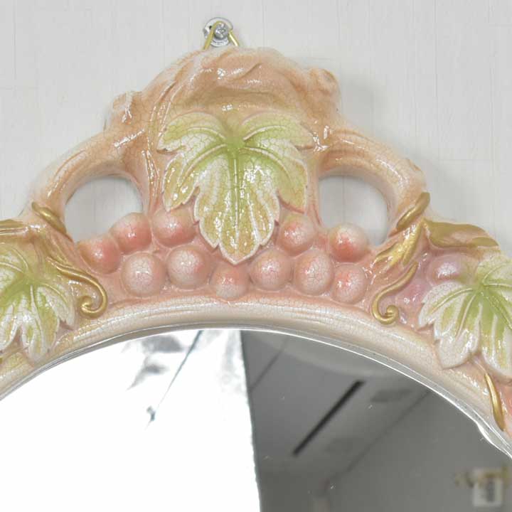 ロココ ミラー 鏡 壁掛け 葡萄 クラック仕上げ 白家具