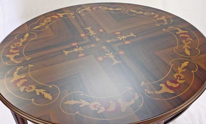 イタリア ダイニングテーブル 110cm幅 4人用 象嵌 円形 310/110