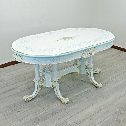 ロココ ダイニングテーブル 160cm 楕円形 4人用 クラック塗装 白家具