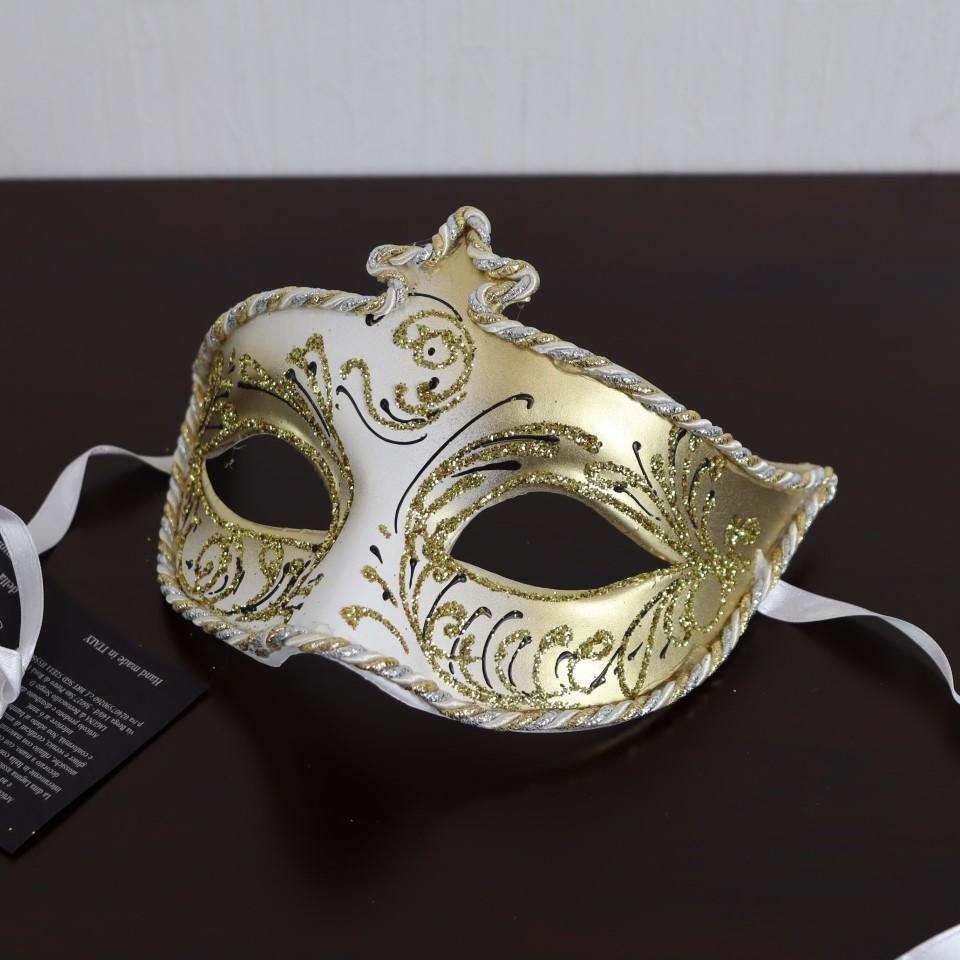 ベネチアンマスク カーニバルマスク 仮面 ハーフ ゴールド ホワイト イタリア製 ゴージャス ヴェネチアンカーニバルマスク マスケラ
