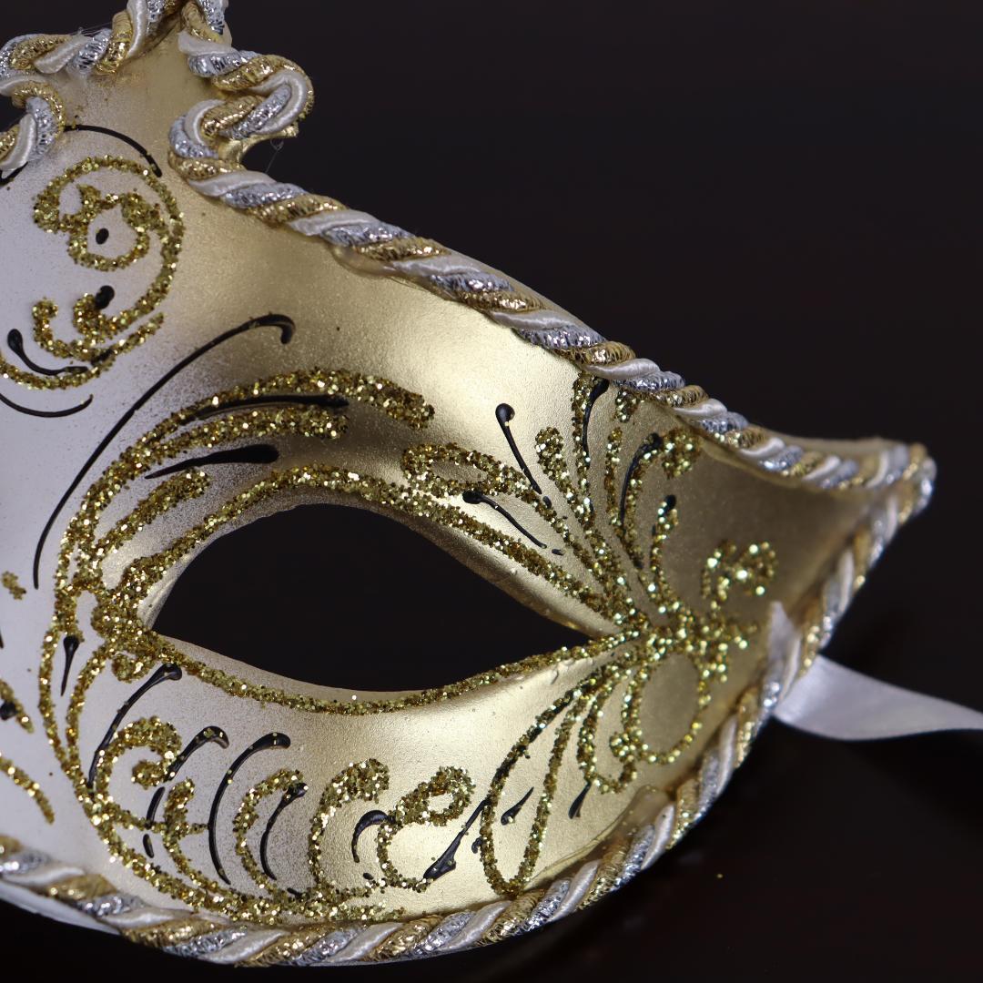 ベネチアンマスク カーニバルマスク 仮面 ハーフ ゴールド ホワイト イタリア製 ゴージャス ヴェネチアンカーニバルマスク マスケラ