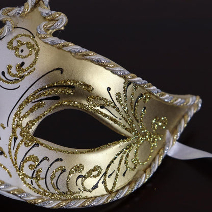ベネチアンマスク カーニバルマスク 仮面 ハーフ ゴールド ホワイト イタリア製 ゴージャス ヴェネチアンカーニバルマスク マスケラ