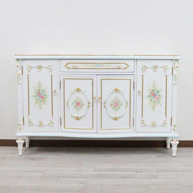 ロココ サイドボード 156cm 4ドア ローキャビネット 白家具