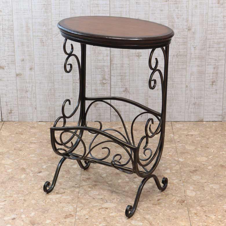 マガジンラックテーブル ロートアイアン 木天板 レトロ アンティーク
