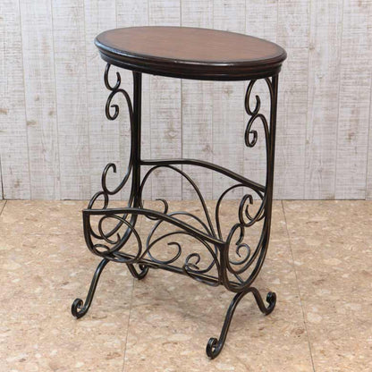 マガジンラックテーブル ロートアイアン 木天板 レトロ アンティーク