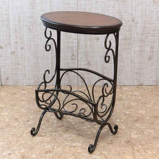 マガジンラックテーブル ロートアイアン 木天板 レトロ アンティーク