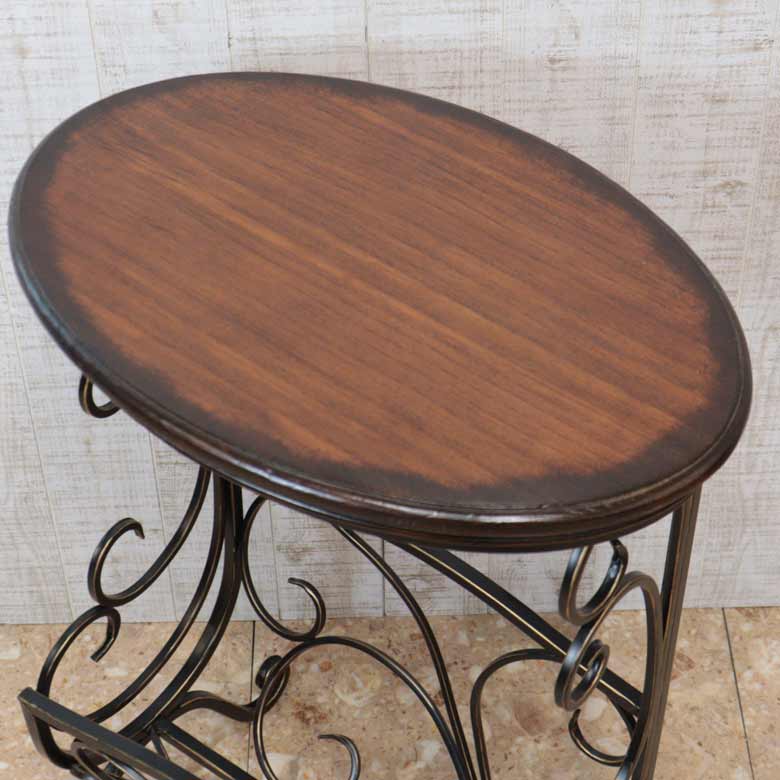 マガジンラックテーブル ロートアイアン 木天板 レトロ アンティーク