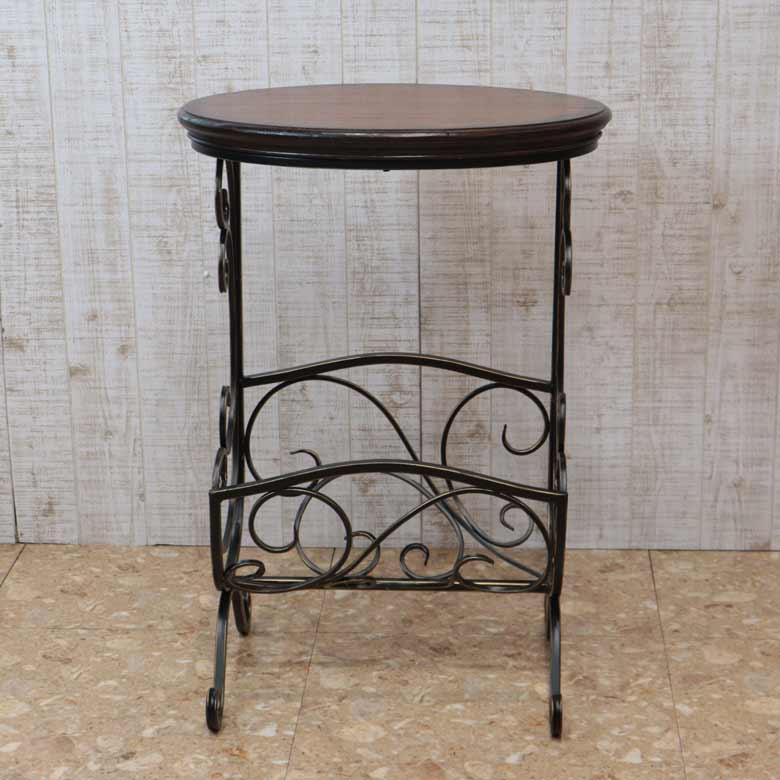 マガジンラックテーブル ロートアイアン 木天板 レトロ アンティーク