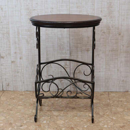 マガジンラックテーブル ロートアイアン 木天板 レトロ アンティーク