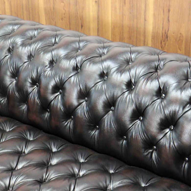 総革張りソファー チェスターフィールド 3人掛け ブラウン 三人掛け 本革