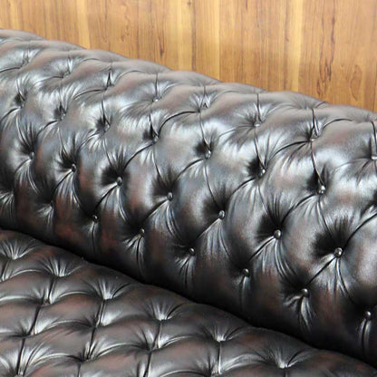 総革張りソファー チェスターフィールド 3人掛け ブラウン 三人掛け 本革
