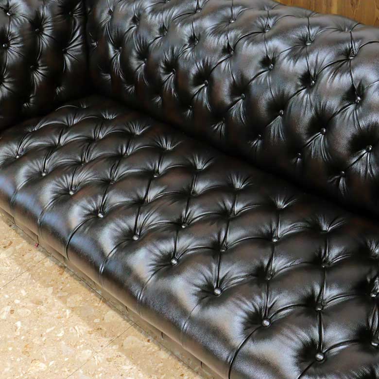 総革張りソファー チェスターフィールド 3人掛け ブラウン 三人掛け 本革