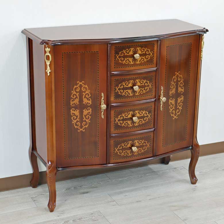 イタリア ローキャビネット サイドボード 猫脚 象嵌 DOGI 4316