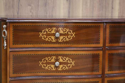 イタリア チェスト 木製 6段 完成品 113cm 猫脚 象嵌 DOGI 4326