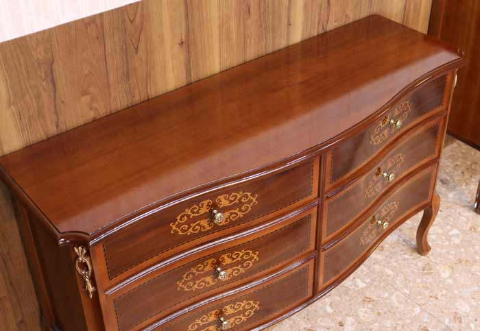 イタリア チェスト 木製 6段 完成品 113cm 猫脚 象嵌 DOGI 4326