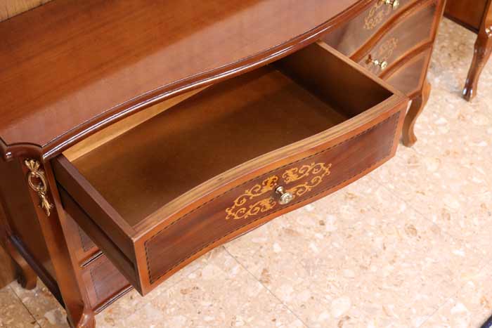 イタリア チェスト 木製 6段 完成品 113cm 猫脚 象嵌 DOGI 4326