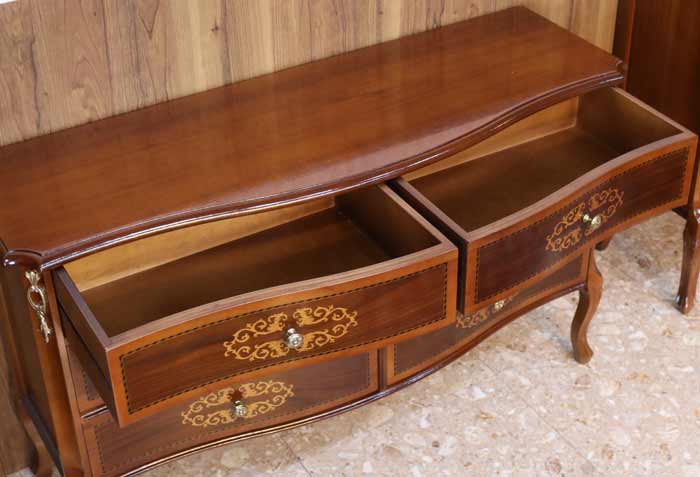 イタリア チェスト 木製 6段 完成品 113cm 猫脚 象嵌 DOGI 4326