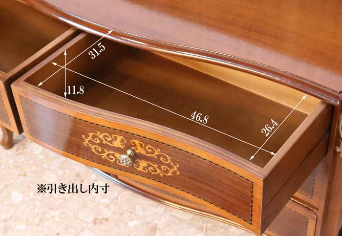 イタリア チェスト 木製 6段 完成品 113cm 猫脚 象嵌 DOGI 4326