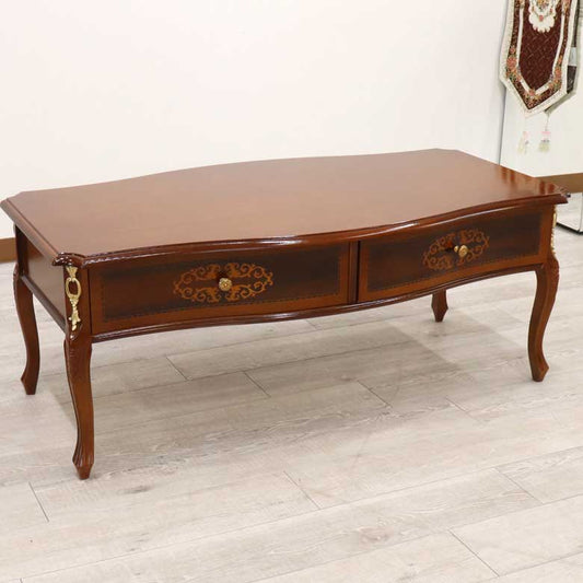 イタリア ローテーブル 引出し付き センターテーブル 猫脚 象嵌 DOGI 4327