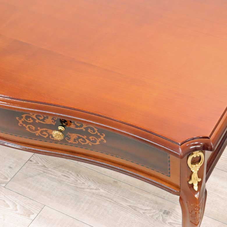 イタリア ローテーブル 引出し付き センターテーブル 猫脚 象嵌 DOGI 4327